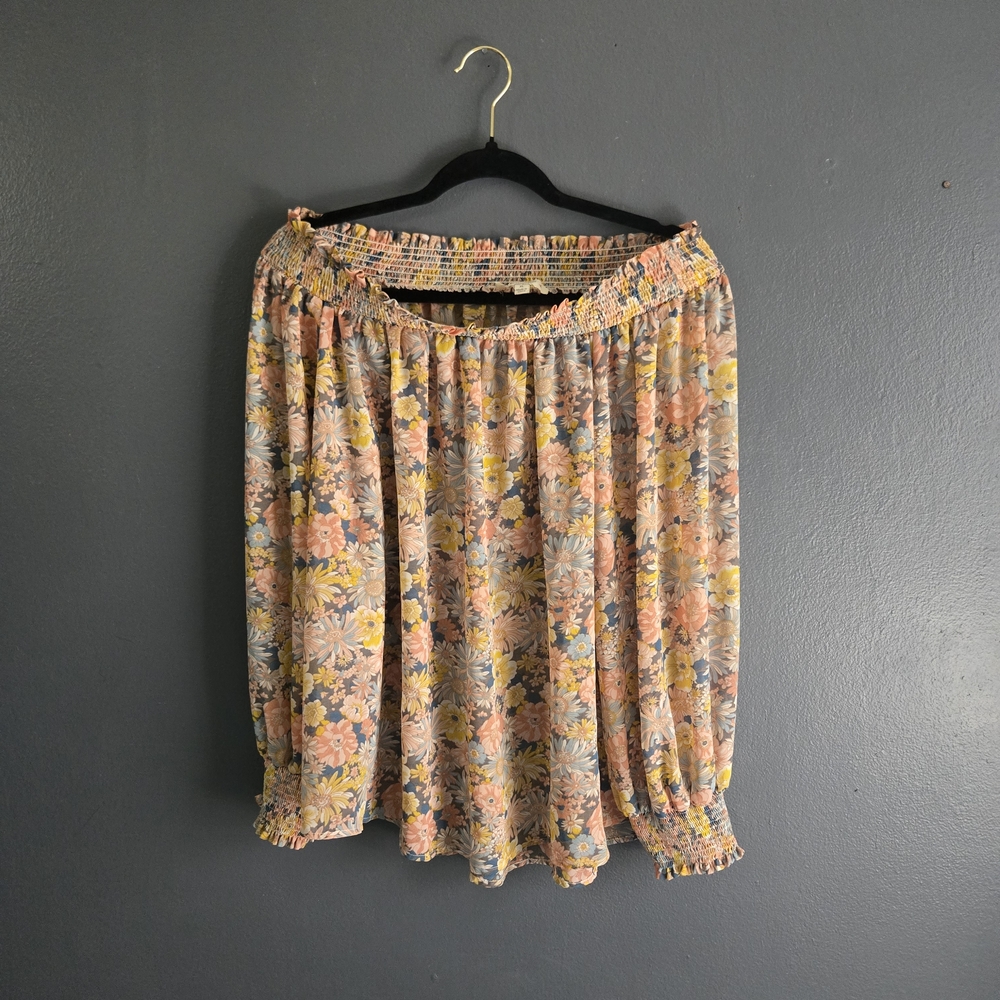 Umgee Floral Boho Sheer Flowy Off-Shoulder Women's Blouse XL